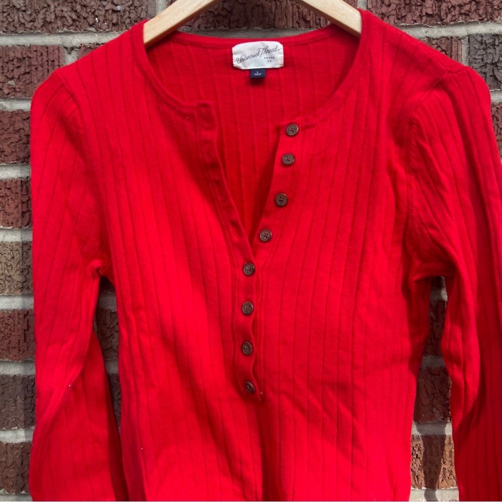 Universal Thread Red Ribbed Button Down Long Slee… - image 3